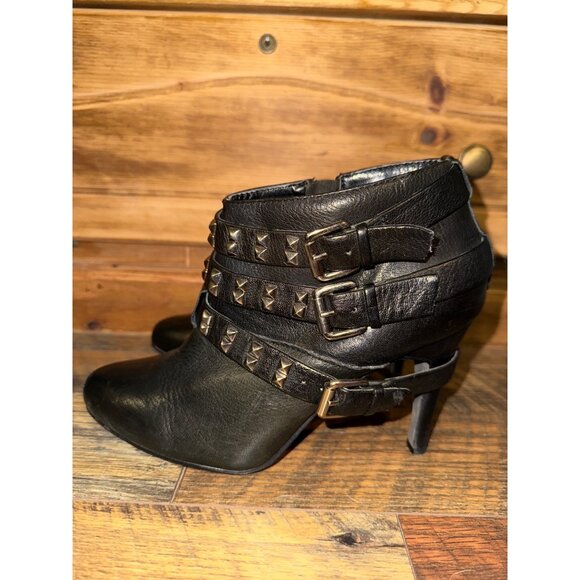 Report Electra Black Buckle Ankle Boots Heels Motorcycle Biker Goth Emo Size 9.5 - Picture 1 of 13